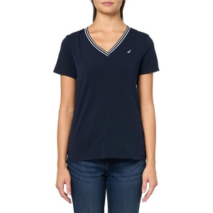 Nautica Women’s Solid V-Neck Short Sleeve T-Shirt(Sky Captain)