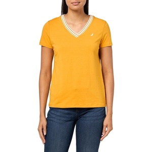 Nautica Women’s Solid V-Neck Short Sleeve T-Shirt(Sunflower)