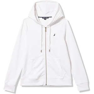 Nautica Women’s Solid Zipper Long Sleeve Hoodie Sweatshirt(Bright White)