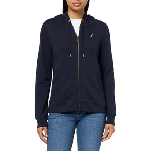 Nautica Women’s Solid Zipper Long Sleeve Hoodie Sweatshirt(Night Sky)