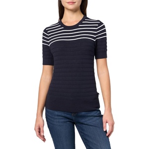 Nautica Women’s Striped Ribbed Knit Short Sleeve Sweater(Night Sky Multi)