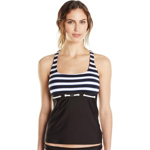 Nautica Women’s Tankini Swimsuit TOP– Quick-Dry, UPF+, Swim, Beach, Pool & Resort Wear(Black/White)