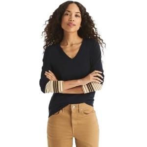 Nautica Women’s Tipped Long Sleeve V-Neck Knit Sweater(Night Sky Multi)