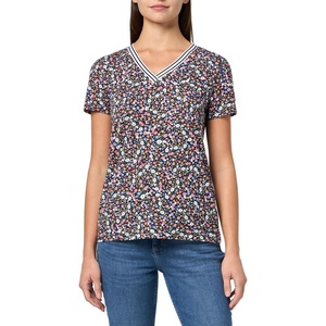 Nautica Women’s Tipped Short Sleeve V-Neck Shirt, Night Sky Multi, Small