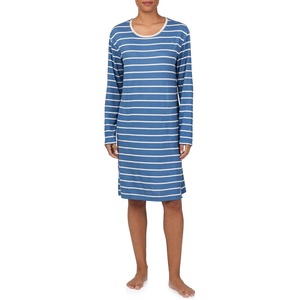 Nautica Womens Ulta-Soft Sleepwear & Loungewear – Long Sleeve Sweater Knit Lightweight & Cozy Nightgown Lounge Dress(Blue Stripe)