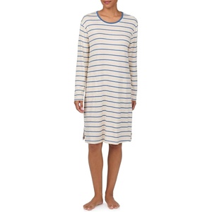 Nautica Womens Ulta-Soft Sleepwear & Loungewear – Long Sleeve Sweater Knit Lightweight & Cozy Nightgown Lounge Dress(Oatmeal Stripe)