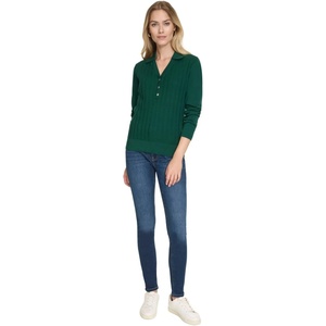 Nautica Women’s V-Neck Cable Polo Long Sleeve(Forest)