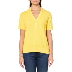 Nautica Women’s V-Neck Cable Polo Long Sleeve(Lemon Zest)