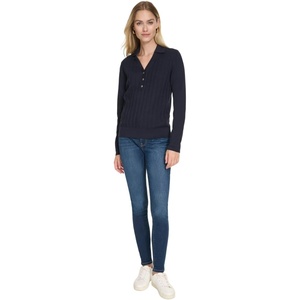 Nautica Women’s V-Neck Cable Polo Long Sleeve(Night Sky)