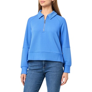 Nautica Women’s Zipper Collared Ribbed Pullover Sweatshirt(French Blue)