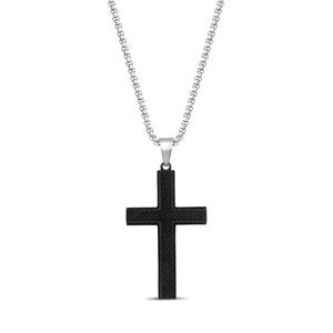 Nautica Woven Black Cross Necklace for Men Stainless Steel 24 Inches